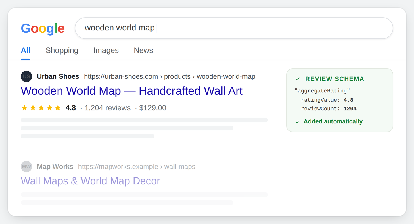 Google Search — en stjernerating på dit produktresultat